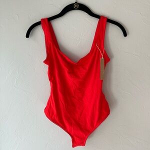 SKIMS Fits Everybody Red Picot Trim Bodysuit